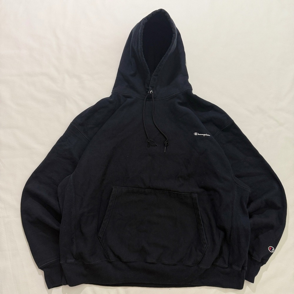 Champion Hoodie Mens XL Black Premium Reverse Weave Pullover Script Logo